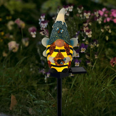 LAIAMER Solar Gnome Garden Lights, Outdoor Gnome Statue with Bees & Honey Jars, Solar Powered Fairy Garden Lights Gnome Decorations for Home Outside Yard Lawn Patio Gnomes Gifts (Bee)