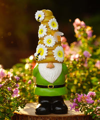 Yeomoo Funny Garden Gnomes with Flowers Solar Lights Ornaments: Outdoor Gnome with Bee Solar Decor Gifts for Women Men Mum Birthday