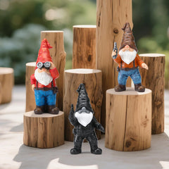 WONDHOME 6.8" Funny Garden Gnome Statues with Gun Naughty Black Gnome Figurine for Patio Lawn Yard Art Outdoor Decorations Father's Day Birthday Halloween Christmas Gardening Gift for Dad Mom