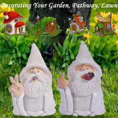 Lethogety Funny Garden Gnomes Outdoor Statues, 5.9 Inch Creative Smoking Dwarf Resin Sculpture Decoration for Home Indoor or Lawn Patio Outside Yard Decor Housewarming Halloween Christmas Garden Gift