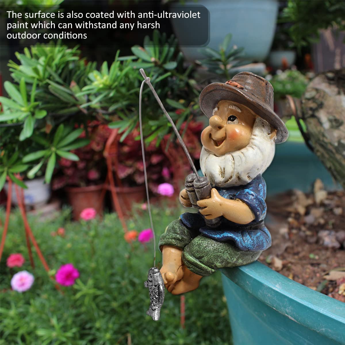 Caffney Fishing Gnome Garden Gnome Statue Naughty Gnome Garden Figurine Dwarf Sculpture Resin Ornament for Lawn Yard Balcony Porch Patio Home Indoor Outdoor Decorations