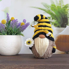Garden Gnome Statue，Bee Gnome Spring Sunflower Doll Decor, Handmade Bumble Plush Faceless Doll Ornaments, Bedroom Desktop Gnomes Ornaments, Indoor Spring Decor for Home