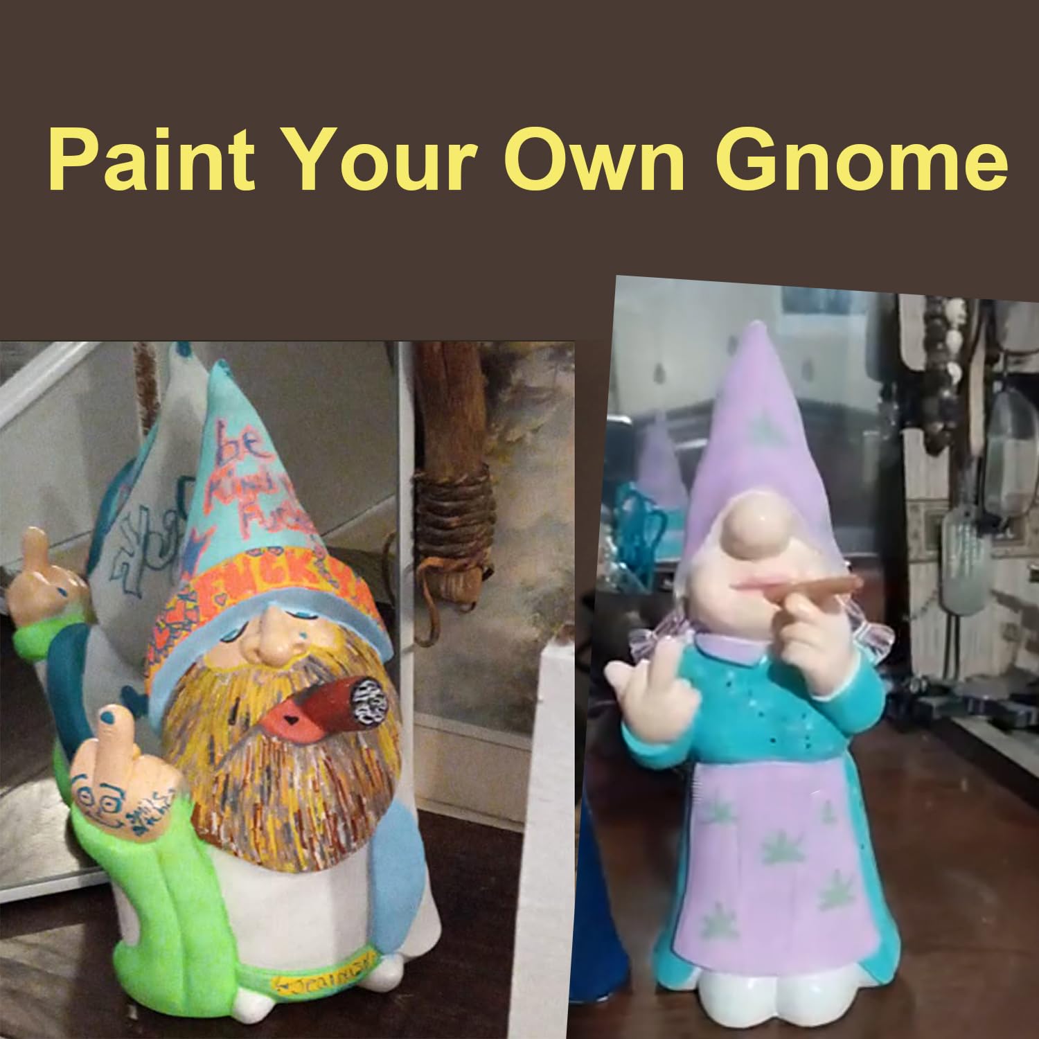 MINICAR 8'' H Funny Middle Finger Gnomes Statues Outdoor Decor, Naughty Smoking Wizard Sculptures Garden Yard Lawn Decorations, Unique Paintable Gifts