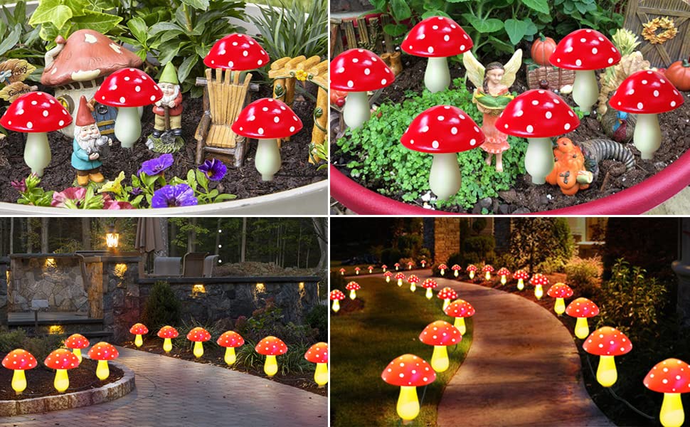 Homeleo 8 Pack Red Mushroom Solar Lights for Outdoor Garden Decor, Waterproof Solar Powered Fairy Ornaments for Yard Fence Lawn Pathway Landscape Lighting Thanksgiving Halloween Christmas Decorations