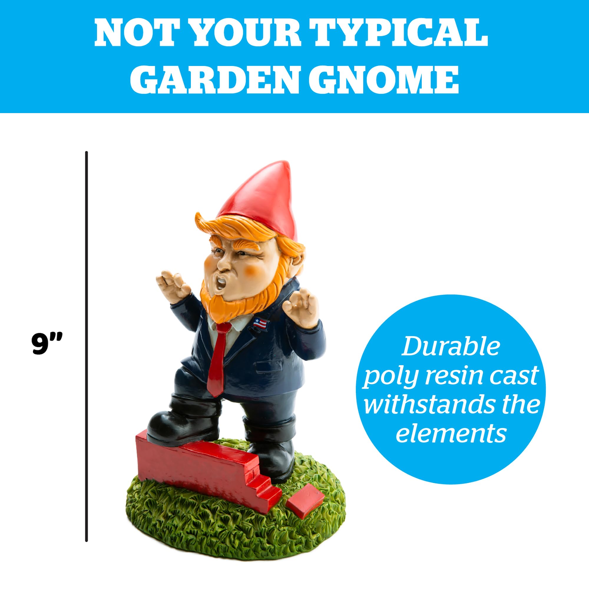 BigMouth Funny Outdoor Garden Gnomes Orange Overlord Wall Building Presidential Statue Decor