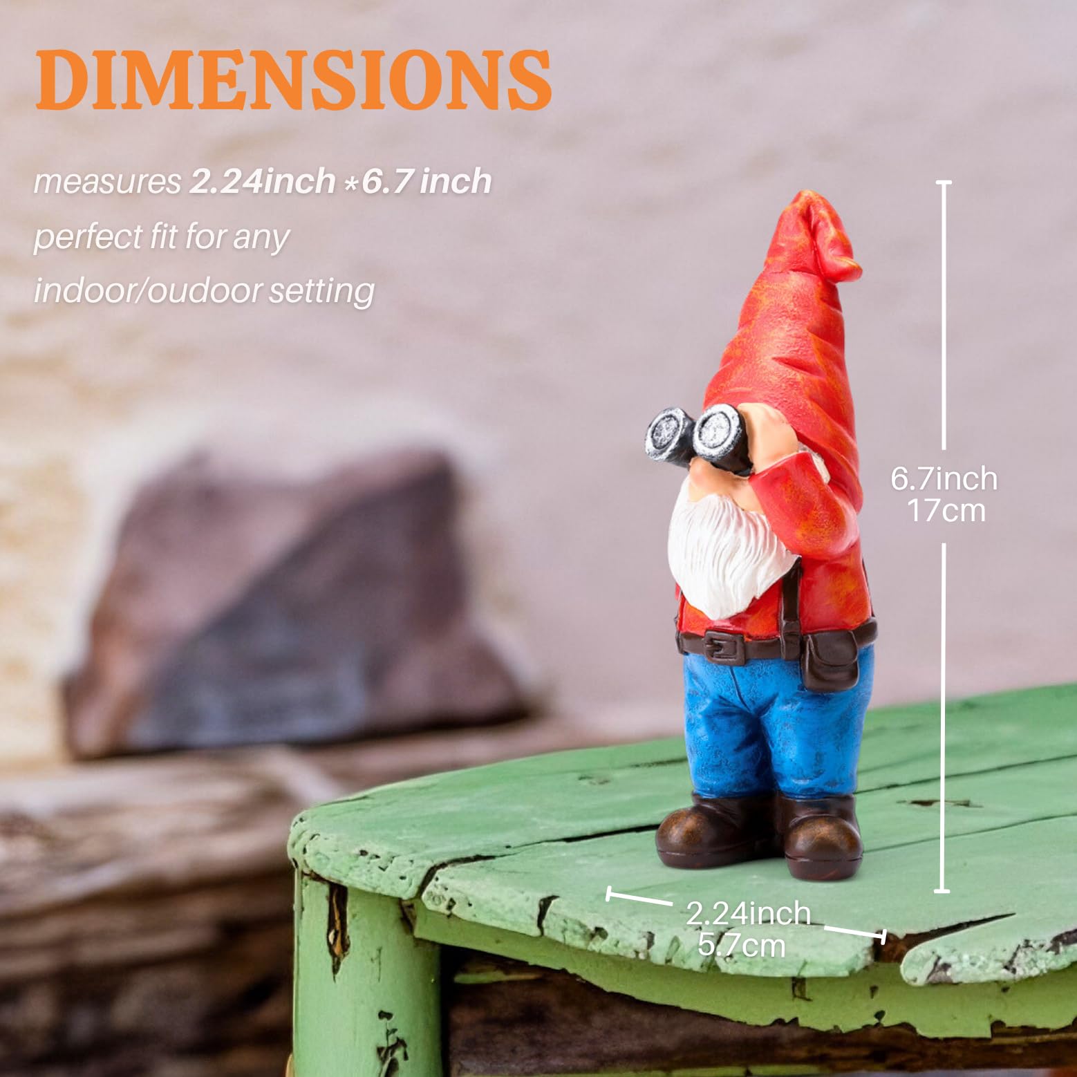 WONDHOME 6.7" Funny Garden Gnomes Statues with Telescope Naughty Gnome Mini Figurine Patio Lawn Yard Art Outdoor Decorations Father's Day Mother's Day Birthday Christmas Gardening Gift for Dad Mom