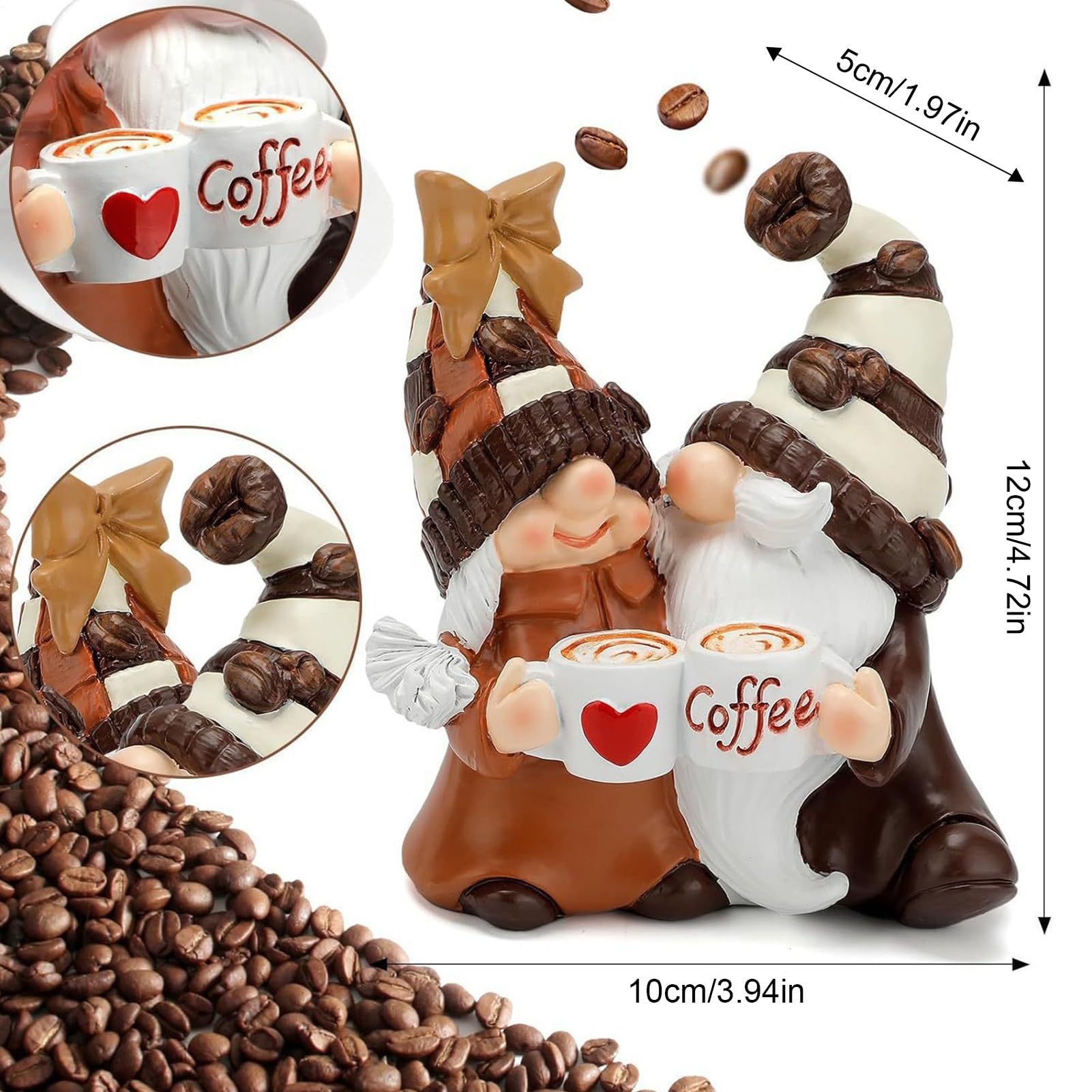 mivceklw Romantic Design Miniature Dwarf Figurines Resin Couple GNOME Statue Sturdy Coffee GNOME Decor Decorative Couple Figurines 10 x 5 x 12 cm for Home, Indoor, Garden, Outdoor, Multicoloured