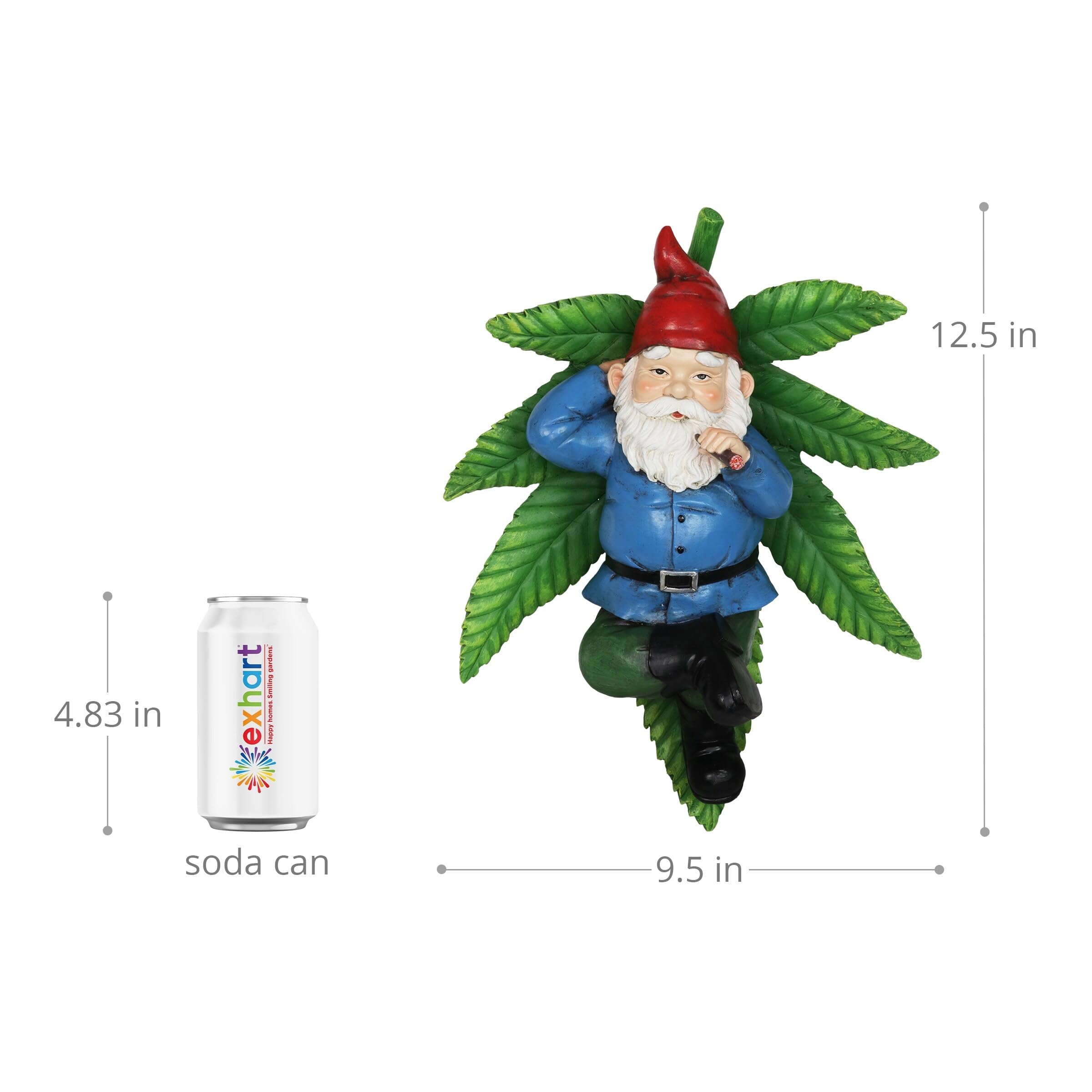 Exhart Good Time Ganja Lounging Gnome Statue | Hand Painted Gnome Art w/Battery Powered LED Light | Weed Smoking Gnome for Indoor & Outdoor Décor for Home | œ12.5 L x 9.5" W x 5" H