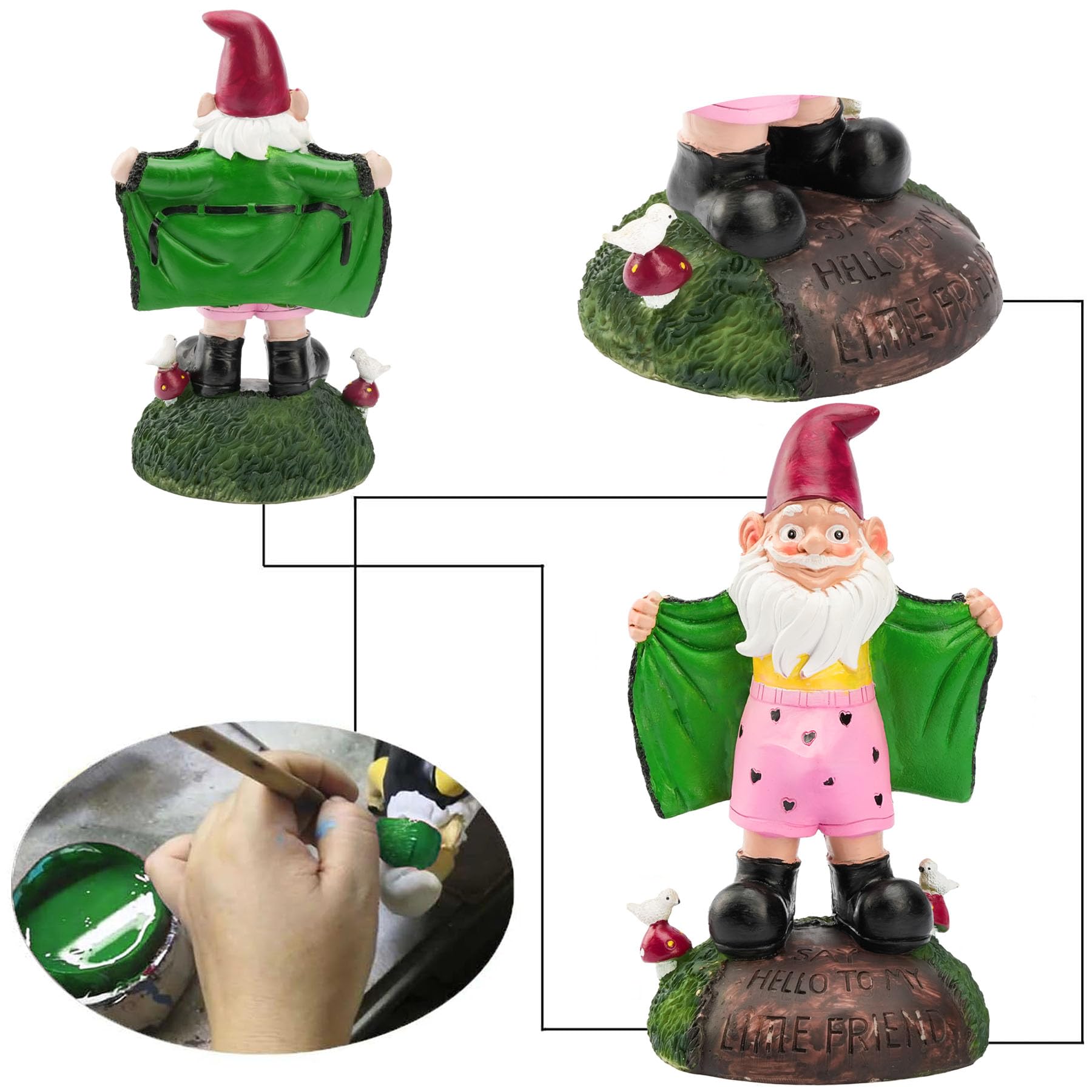 Euiroet 9.6" Funny Gnome Statue,Outdoor Landscape Accent,Large Garden Sculptures & Statue,Whimsical Gnome Patio Figurine for Lawn Ornament,Backyard Decor