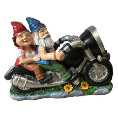 CT DISCOUNT STORE Biker Gnomes Couple On Motorcycle - Outdoor Cute Figurine Statues, Gnome Outdoor, Biker Couple in Love, Make Your Home and Garden More Fun, Great Gift