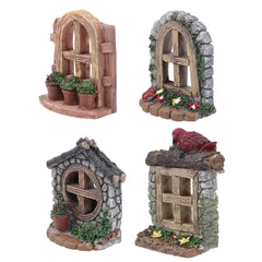 Happyyami 4pcs Fairy Door and Windows for Trees Miniature Gnome Home Dwarf Elf Tree Faces Decor Fairy Garden Sculpture Lawn Ornament for Fish Tank Aquarium Landscape