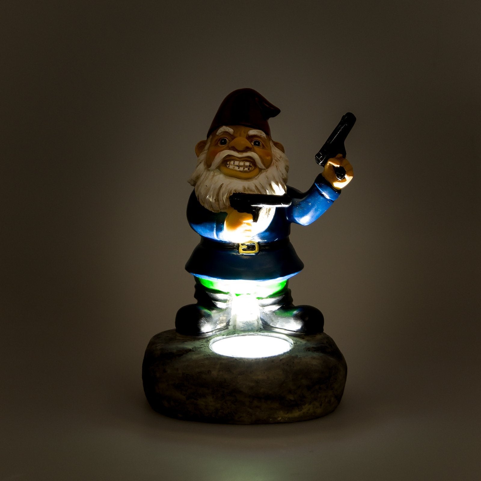 GreenLighting Solar Outdoor Second Amendment Lawn Gnome - Light Up Garden Statue by