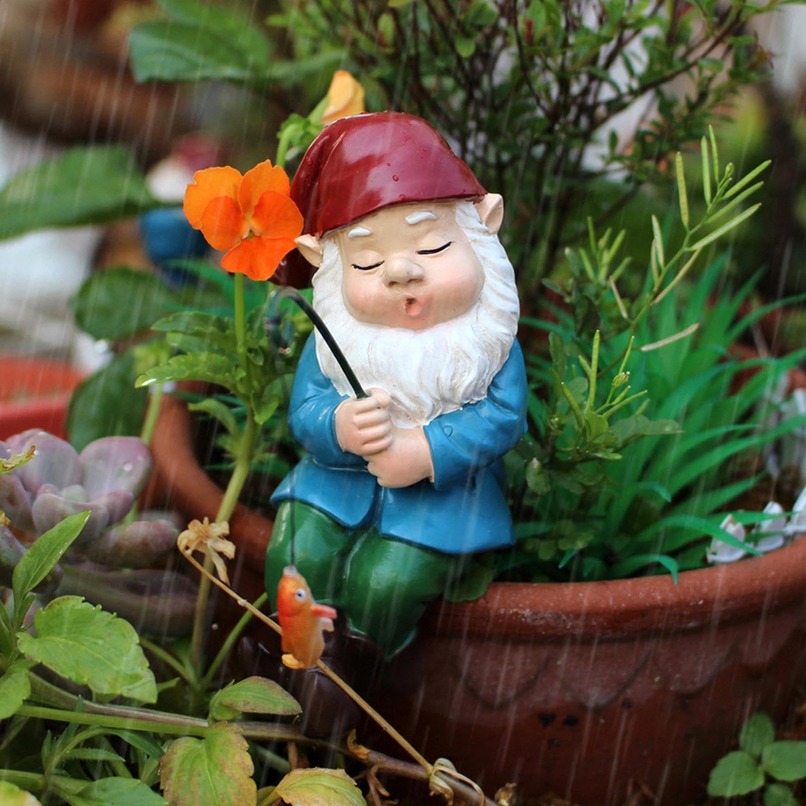 Fishing Garden Gnome Statue - Welcomes Little Guy With Rod, Funny Decorations for Pond Waterfalls
