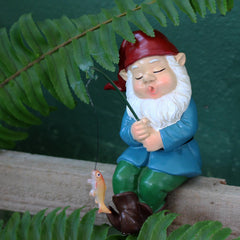 Fishing Garden Gnome Statue - Welcomes Little Guy With Rod, Funny Decorations for Pond Waterfalls