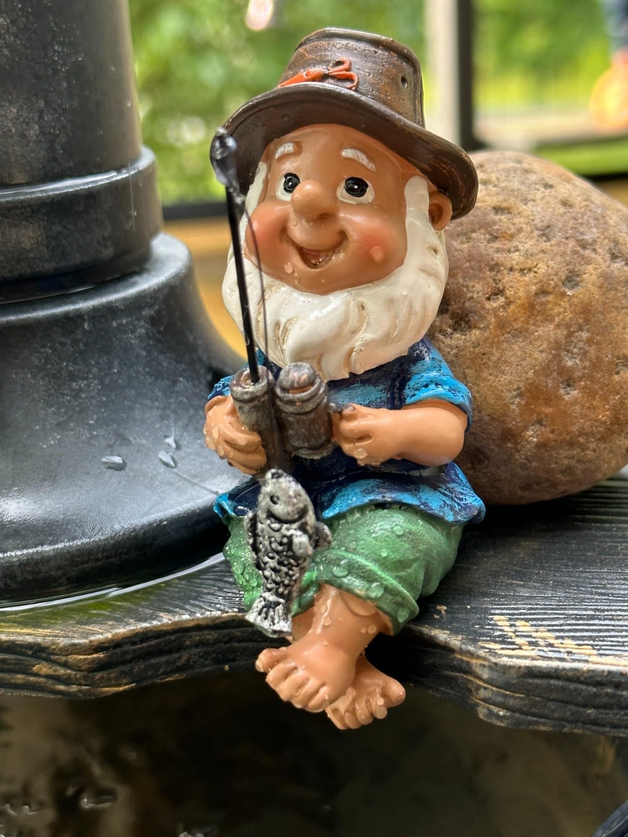 Fairy Garden Gnome Statues Miniature Dwarf Elf Fishing Figurines Outdoor Landscape Ornaments for Yard Lawn Pond Pool Riverside Decoration (Gnome)