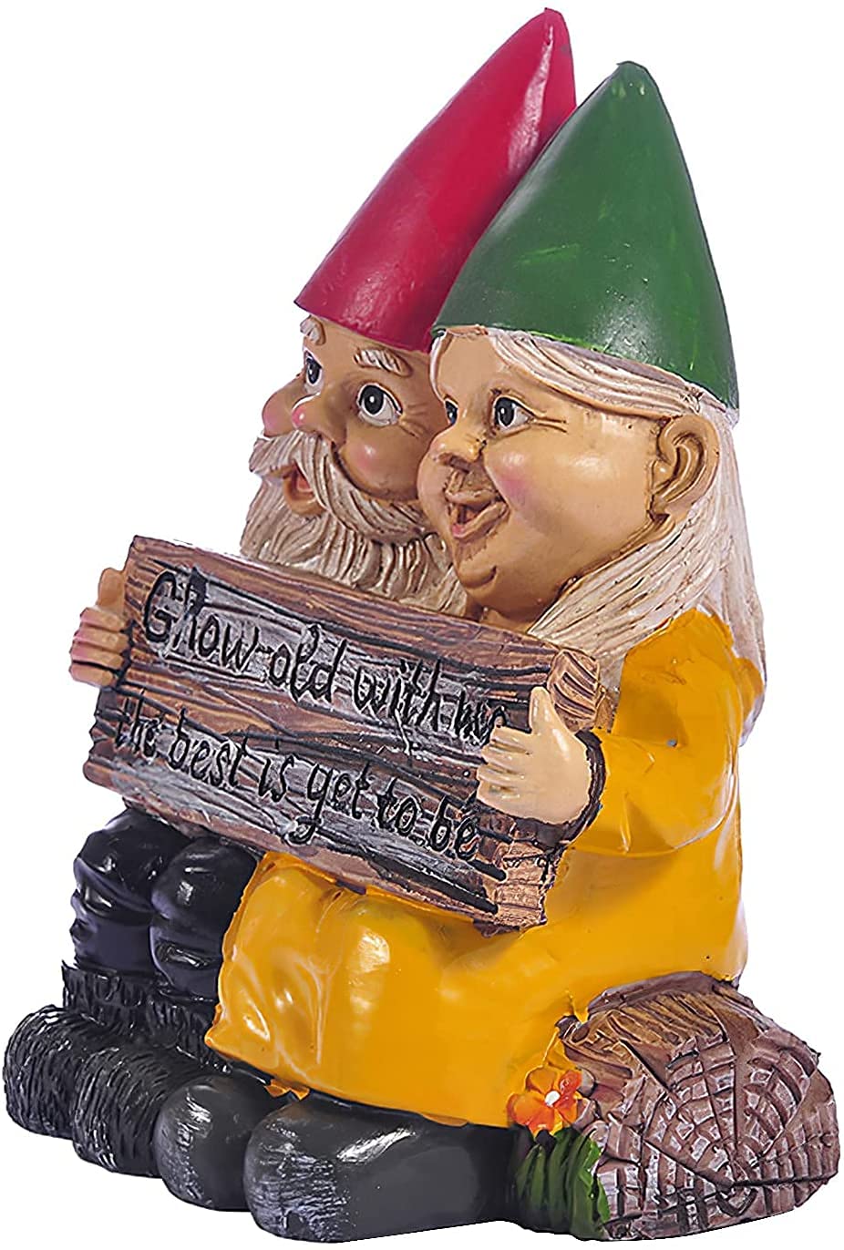 Abbcoert Gnomes Garden Decorations Grow Old with Me Whimsical Mr and Mrs Gnome Hobbit Couple Sitting On Garden Log Statue Indoor Outdoor Garden Statuesfor Patio Garden Lawn Home Decor