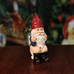 Funny Gnome Christmas Ornament, Inappropriate Hanging Decor for Tree, White Elephant Gift for Adults, 1.75 x 1.2 x 3.3 (Gnome on Toilet)