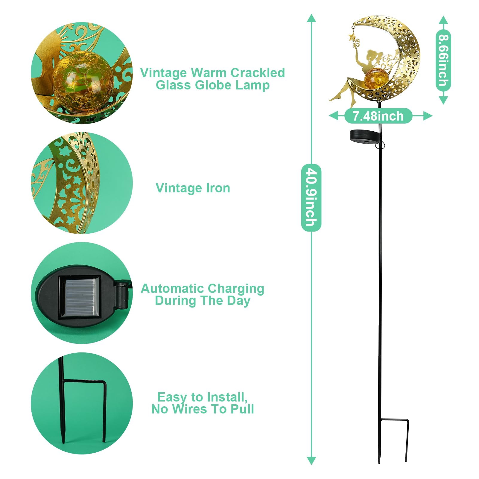 ZKLiLi Solar Lights Garden Decorations,Moon Fairy Light,Solar Crackle Glass Globe,Warm LED Light for Pathway Lawn Patio Courtyard Gifts for Mom Grandma Women