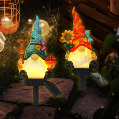Rossesay - Set of 2 Solar Gnome Lights, Outdoor Pathway Decor, Decorative Stakes for Garden, Home, LED Landscape Lighting for Lawn, Walkway, Yard,