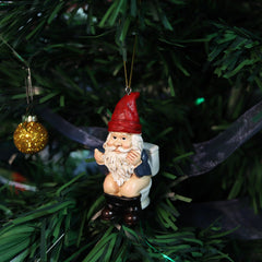 Funny Gnome Christmas Ornament, Inappropriate Hanging Decor for Tree, White Elephant Gift for Adults, 1.75 x 1.2 x 3.3 (Gnome on Toilet)