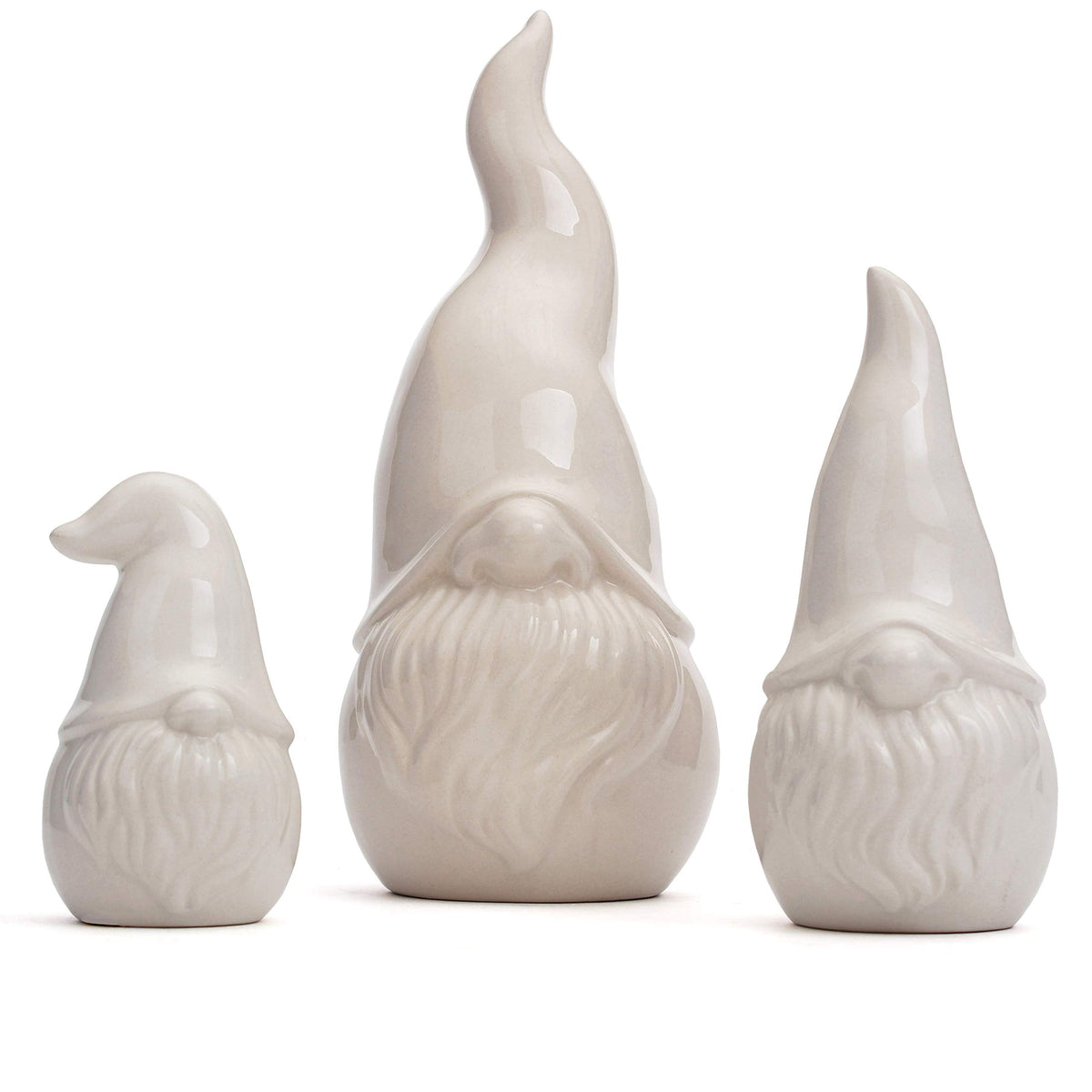 Milltown Merchants White Contemporary Gnomes - Set of 3 - Garden Gnome Home Decor - Indoor/Outdoor