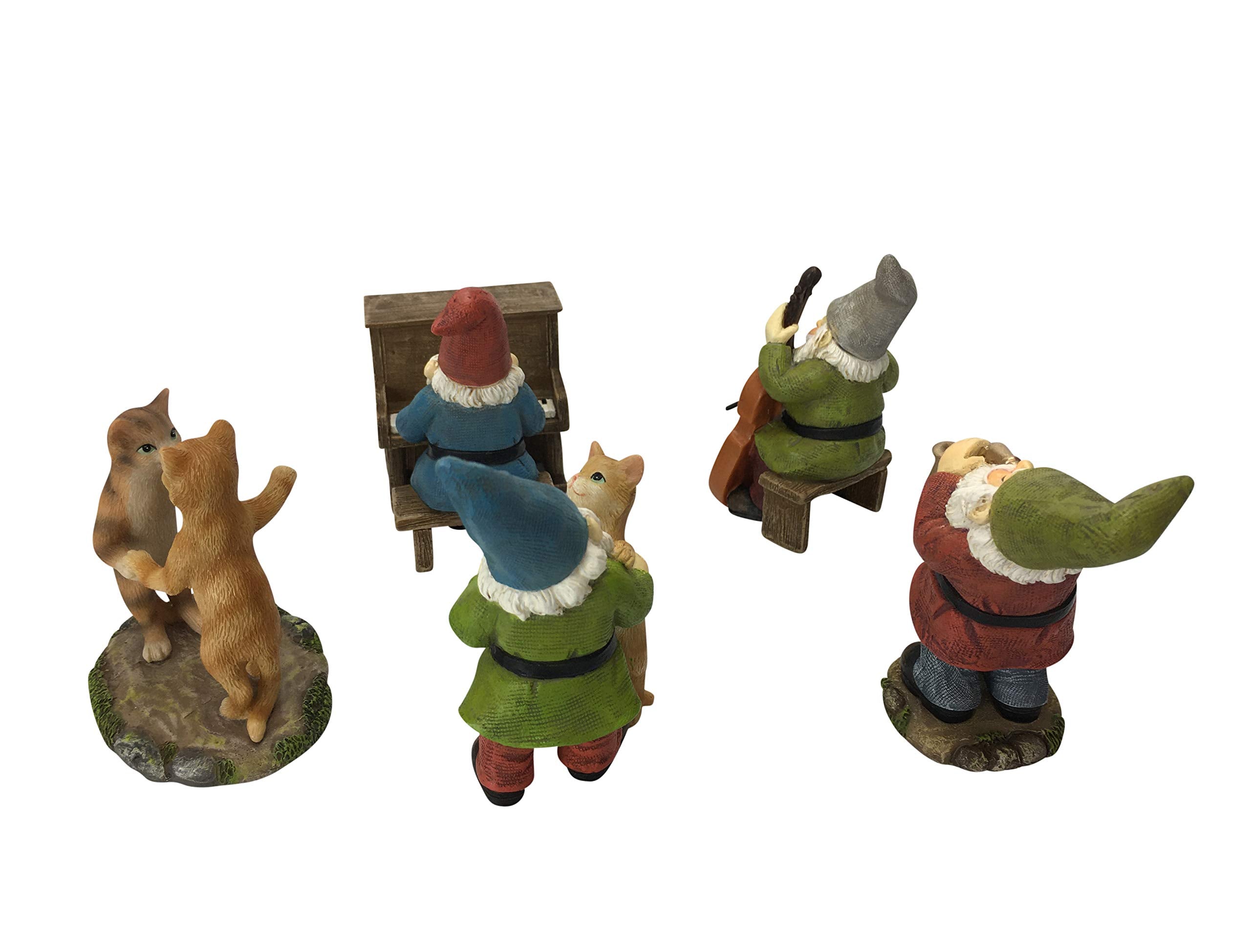 GlitZGlam Happy Miniature Gnomes and Cats Dancing Celebration! - 6-Piece Musical Garden Gnome Set for the Miniature Fairy Garden
