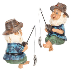 LEEZAD Fishing Gnome Sitter Statue, Gravel and Resin Casting Decorations, Interesting Seated Fishing Gnome Statue for Indoor/Outdoor Pond, Garden Patio