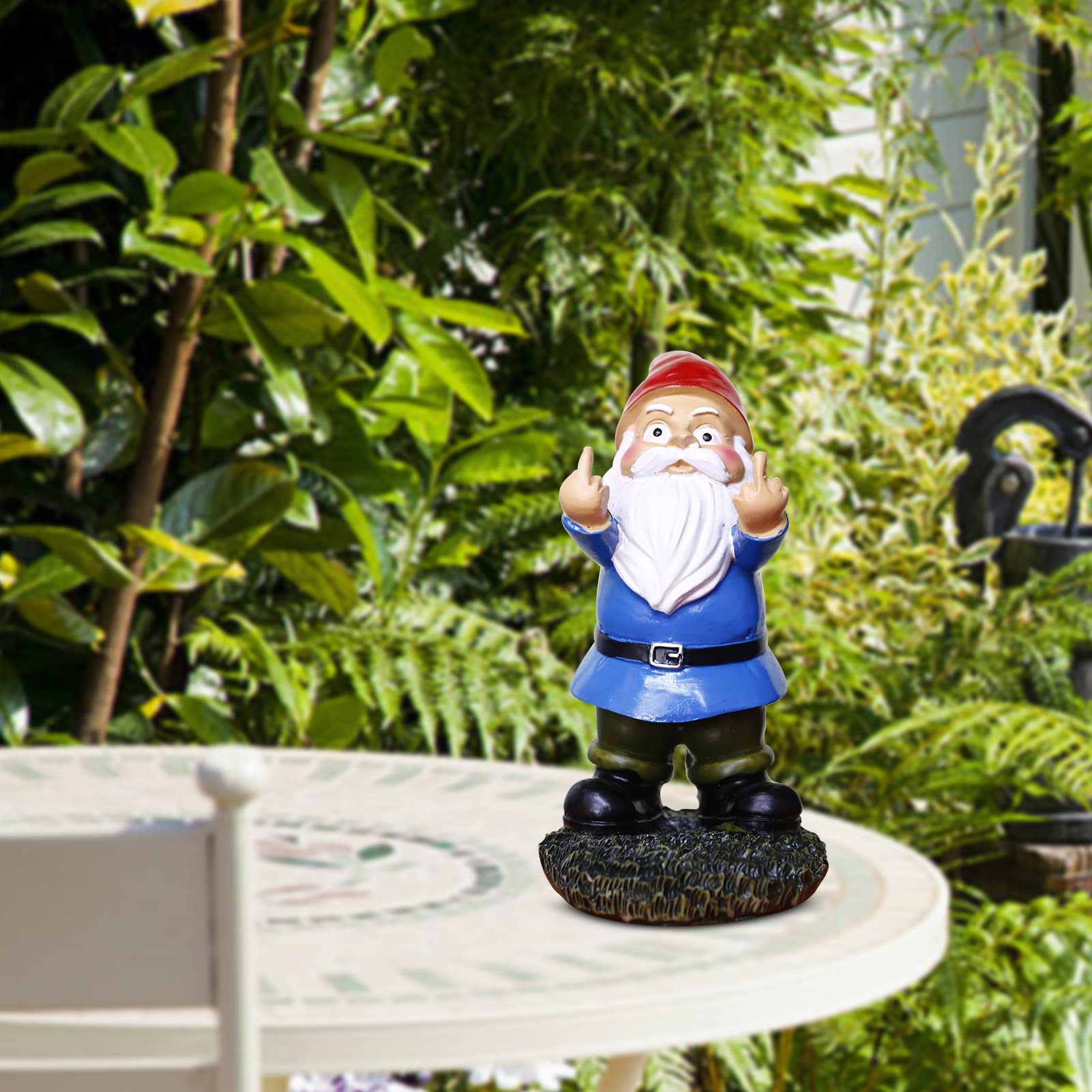 Funny Garden Gnomes, Colorful Garden Ornaments Double Middle Finger Outdoor Naughty Resin Gnome Figurine Gift 13.97cm