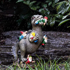 Dinosaur Food Gnomes Garden Statues, Garden Dinosaur Statue, Funny Gnomes Resin Statue Sculpture, Happy Garden Gnome Decoration Garden Sculpture, Outdoor Yard Art Decoration Lawn Decoration (L)