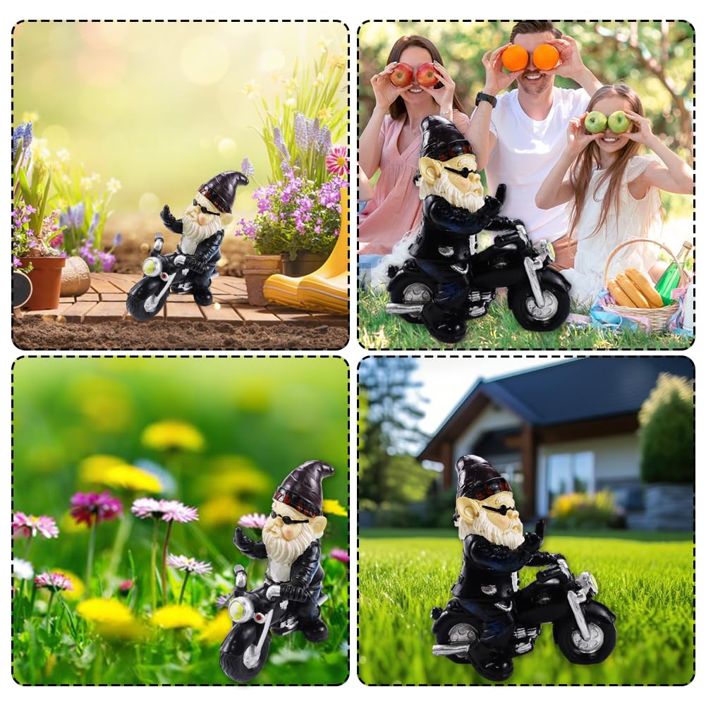 agctrler Biker Gnomes Garden Ornaments, 13 cm Funny Gnome Riding Motorcycle Outdoor Statues, Resin Dwarf Figurine Riding Motorcycle, Waterproof Gnome Figurine for Garden Yard Patio Lawn Decoration