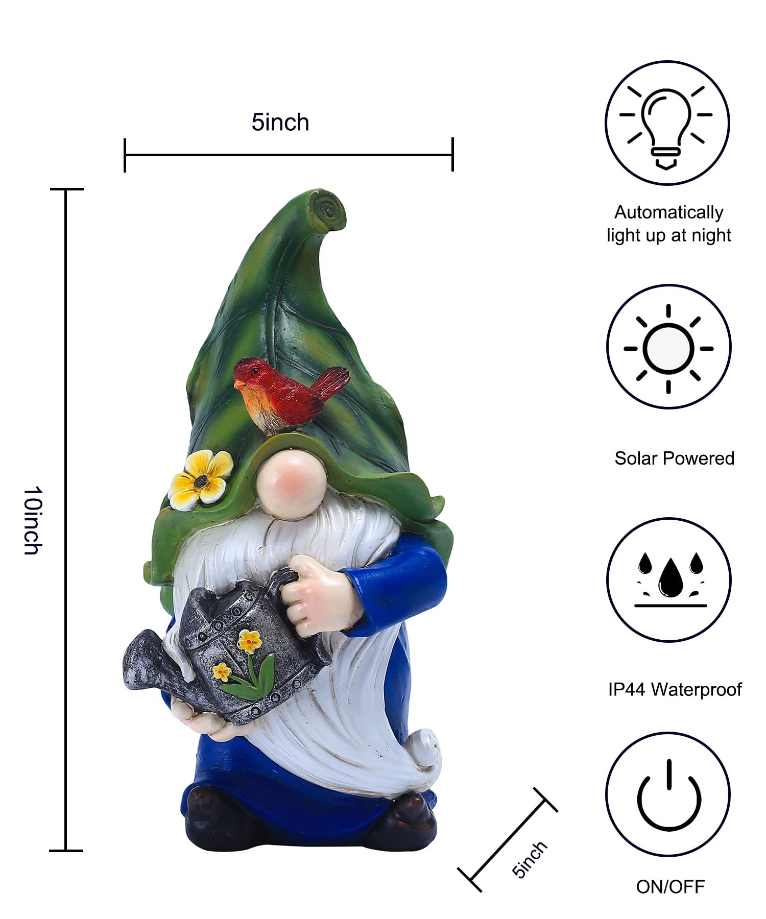 AIGEL Garden Gnomes Statues,Solar Garden Statue Outdoor Decor,Large Gnomes with Solar Light,Standing Statue for Patio,Lawn,Yard Art Decoration, Figurine Ornament Gift