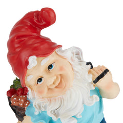 Relaxdays Garden Gnome with Basket, Weatherproof, Frost Resistant, 32 x 17 x 15 cm, Figurine, Polyresin, Multicoloured