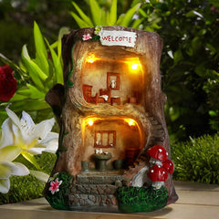 BEXLEYBAY Solar Light Gnome Fairy House Outdoor Statues, Big Size Elf Miniature Buildings Sculptures for Garden Patio Lawn Path Decorations, 8" Tall