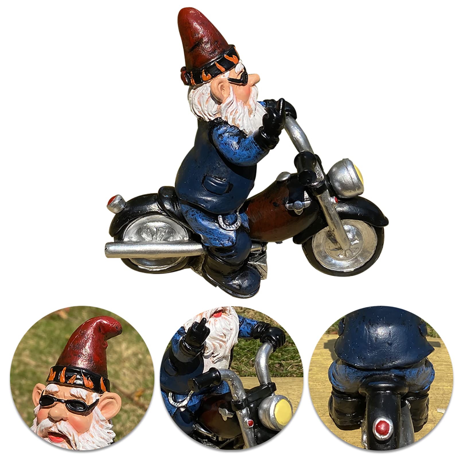 nezababy Garden Gnomes Decorations Funny Riding Motorcycle Naughty Sculpture Statue Outdoor Yard Lawn Decor Resin, Black