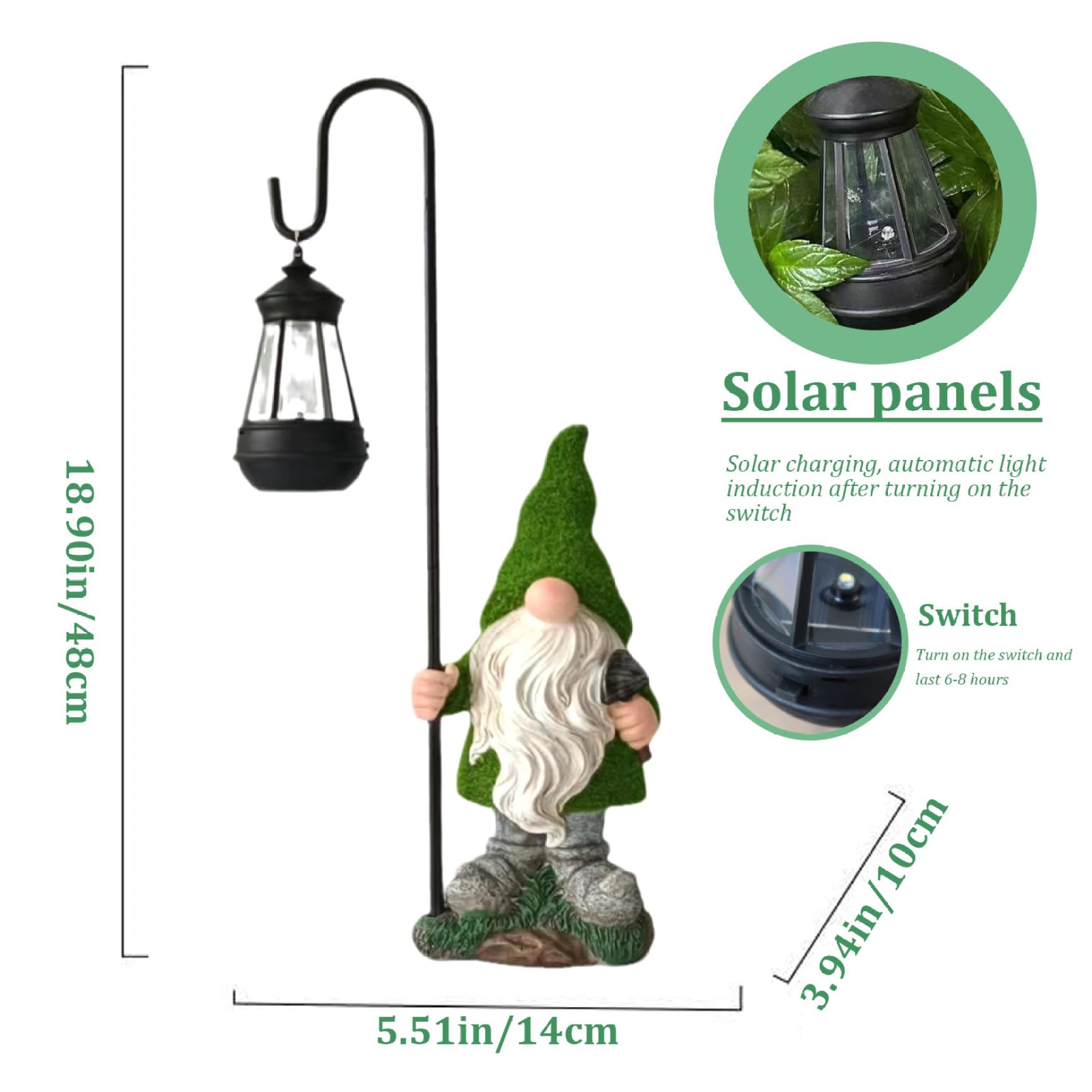 Gnome Solar Light, 18.9 Inch Tall Flocked Resin Garden Gnomes with Solar Lantern, Garden Statue Gnome, Garden Ornaments for Yard Lawn Backyard Decorations, Garden Statues
