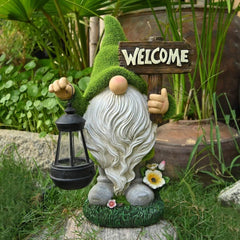 Garden Gnome with Solar Light, Resin Funny Gnomes Sculptures Outdoor Yard Lawn Decor Lantern Solar Gnomes Garden Ornaments for Lawn Garden Decorations