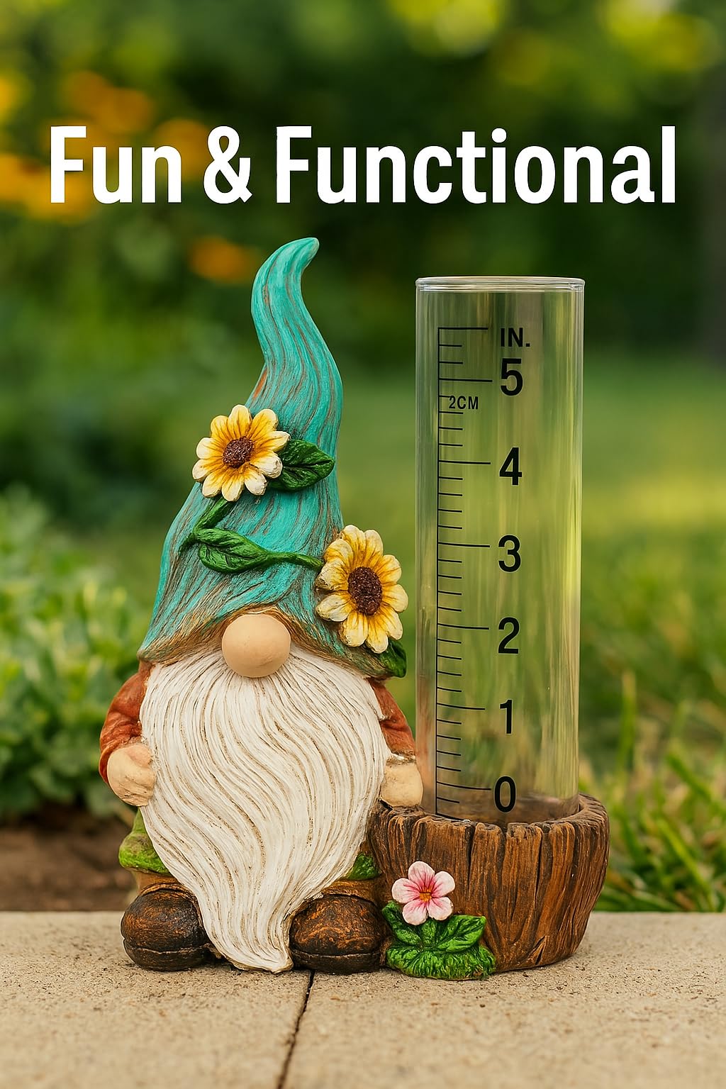 The Bridge Collection Cute Garden Gnome Rain Gauge (Green)