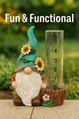 The Bridge Collection Cute Garden Gnome Rain Gauge (Green)