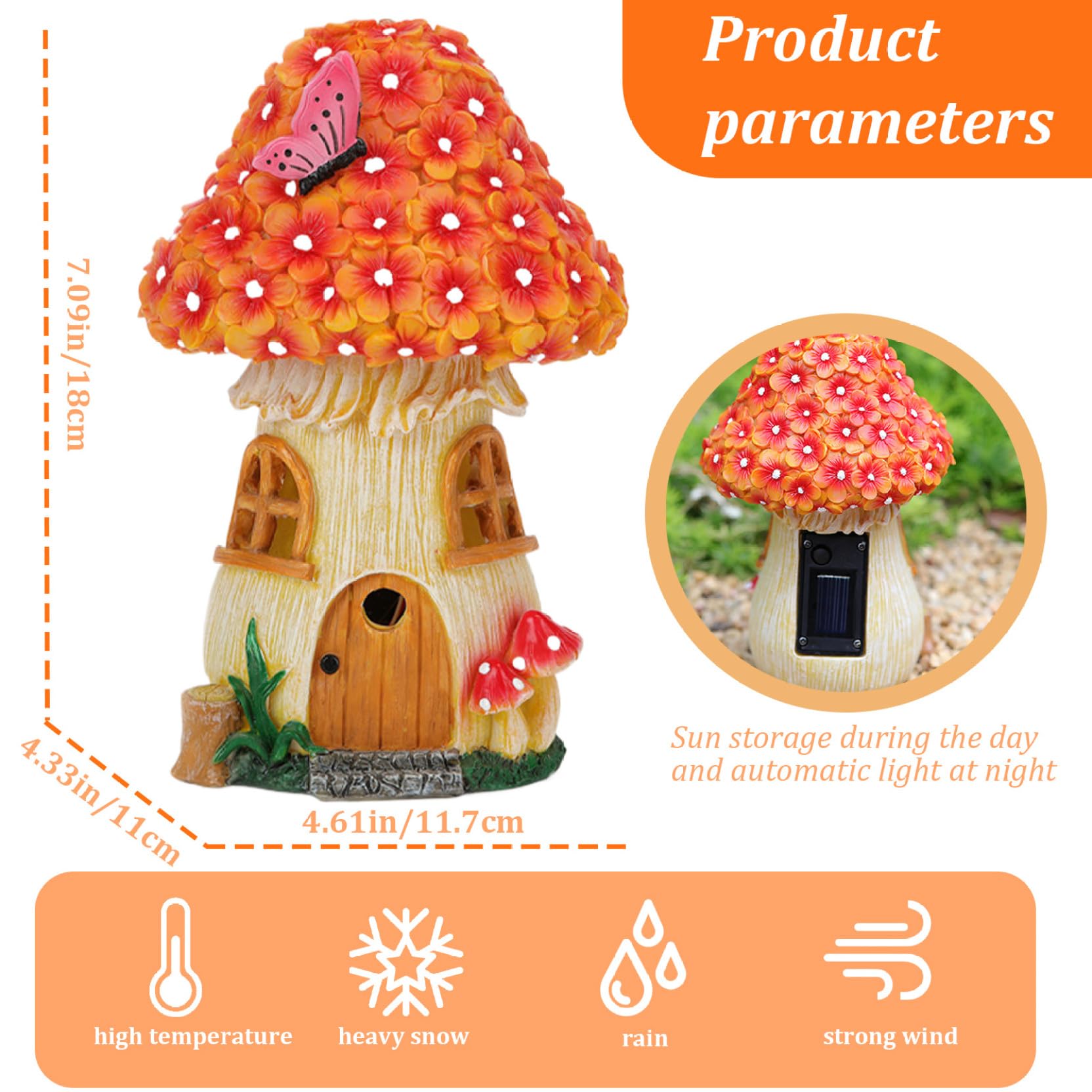 Porgeel Fairy House Solar Lights Waterrproof Resin Solar Fairy House Decorative Shaped Solar Garden Lights for Outside Patio Yard Decor Garden Ornaments