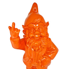 Stone-Lite Figurine - garden gnome giving the finger - 30cm - orange - funny present