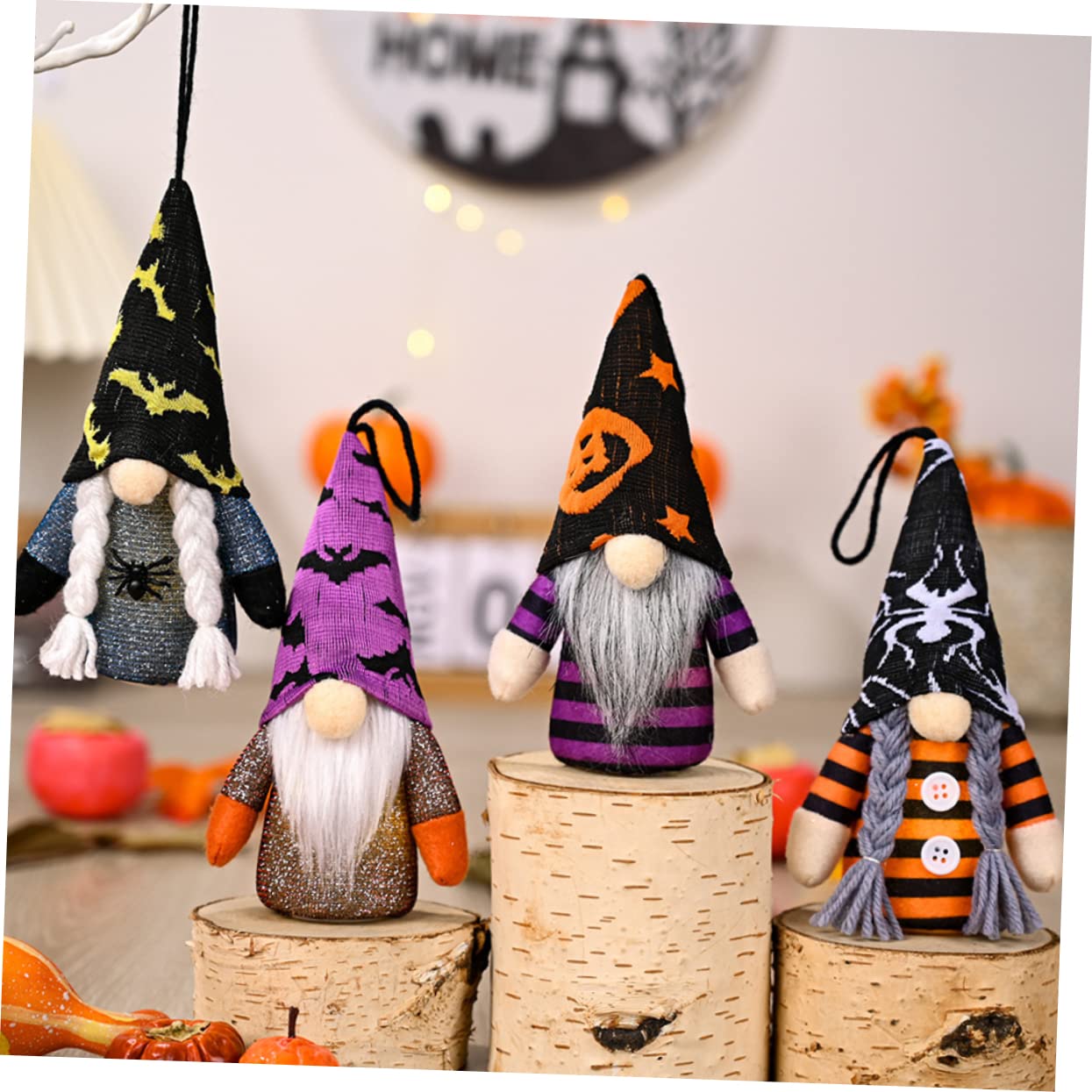 Cabilock 4pcs Halloween Gnome Ornaments Lighting Gnome Pendants Hanging Gnome Dolls Mushroom Solar Lights Elegant Home Decor