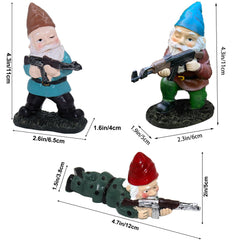 3PCS Garden Gnomes with Gun, Gnome Soldiers Military Army Garden Gnome, Tactical Statue for Indoor Outdoor, Patio, Yard, Lawn Ornaments, Home Décor
