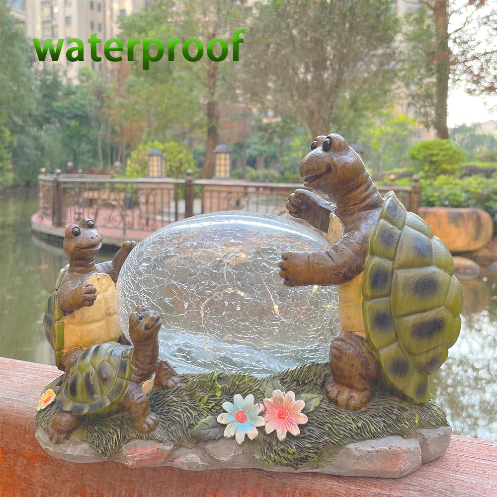 RAYWER Solar Powered Turtle Mama and Baby Outdoor Garden Light Decor, Garden Ornament (Turtles Family on a Lawn)