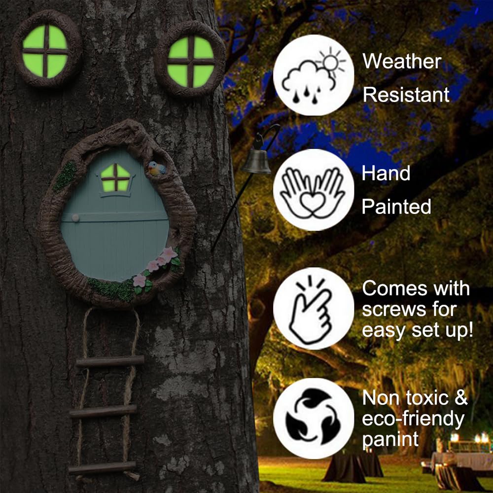 Meyas Outdoor Statues Garden Sculptures Decoration,Miniature Fairy Garden Ornament,Garden Gnomes Fairy Garden Accessories Kit,Art Yard Tree Face Tree Hugger,Garden Figurines Statues Glow in The Dark