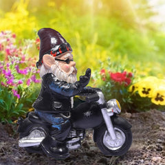 Biker Gnomes Garden Ornaments 13 cm Funny Gnome Riding Motorcycle Outdoor Statues Resin Garden Gnomes Figurines for Patio Lawn Yard Art Decoration