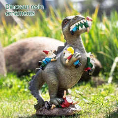 Garden Gnome Ornaments, Waterproof Eco-friendly Dinosaur Eating Gnomes Figurines Miniature Resin Statues for Yard Lawn Patio Party Halloween Decorations, 15*10*6
