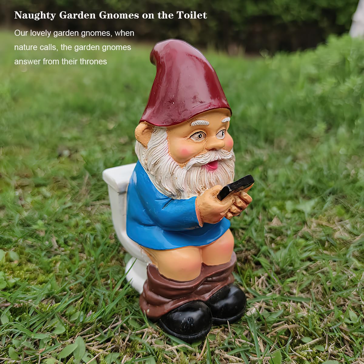 Bygytyo Naughty Resin Gnomes on Toilet Outdoor Garden Gnome Statue Christmas Halloween Garden Decoration Gifts,Suitable for Lawns,Courtyards,Patios,Desks,Gardens,Etc.