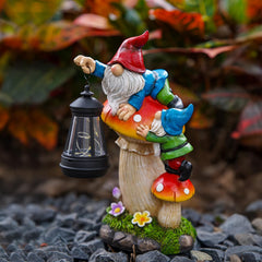 C&Y&G&X Solar Garden Gnome, Mushroom Design with Bright Solar Lantern,Cute Gnome Garden Decor