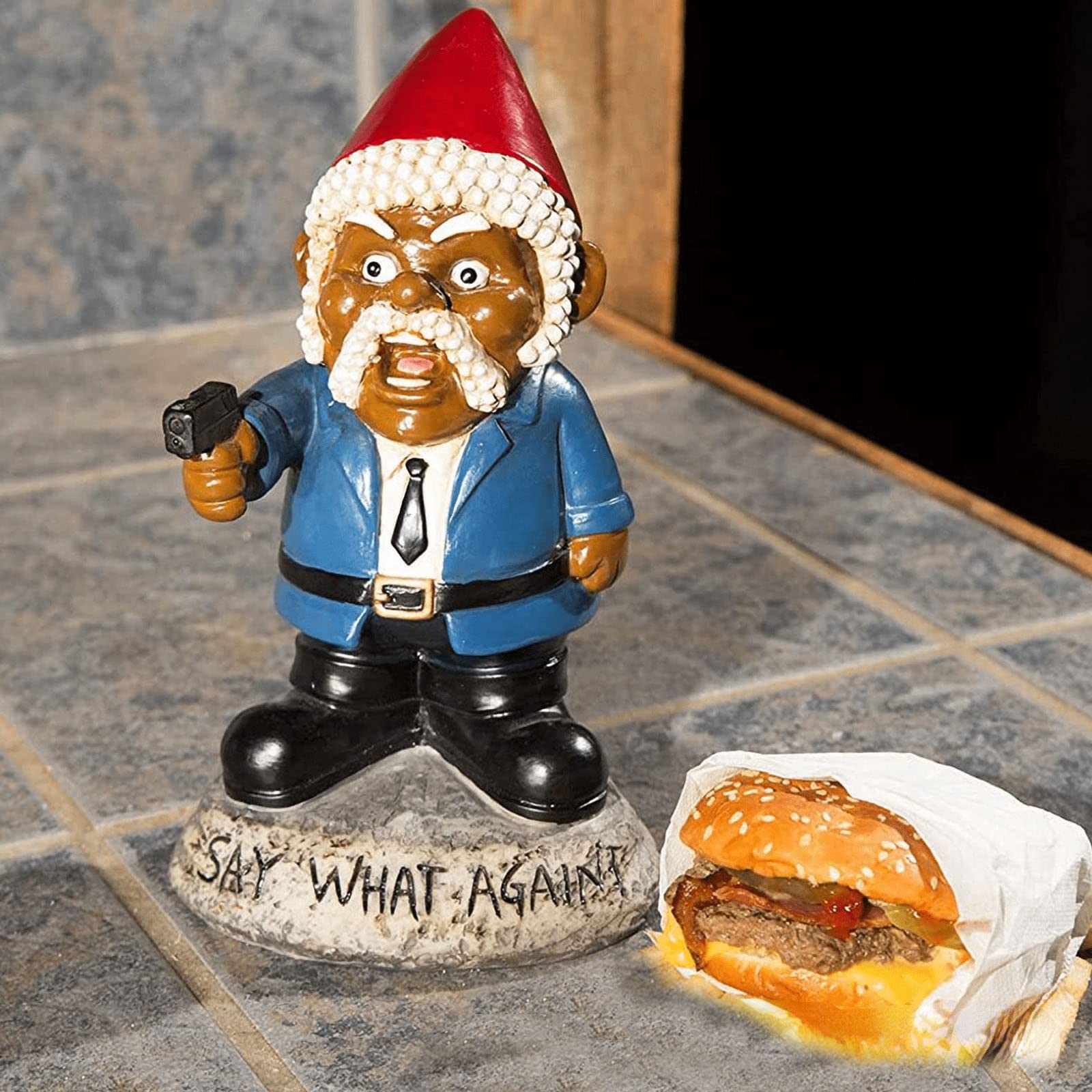 HAIFENGDA Say What Again Angry Garden Gnome, Funny Gnome with a Weapon Resin Ornaments, 9" War Gnome Outdoor Garden Statues for Indoor/Outdoor/Lawn/Yard Art Decorations