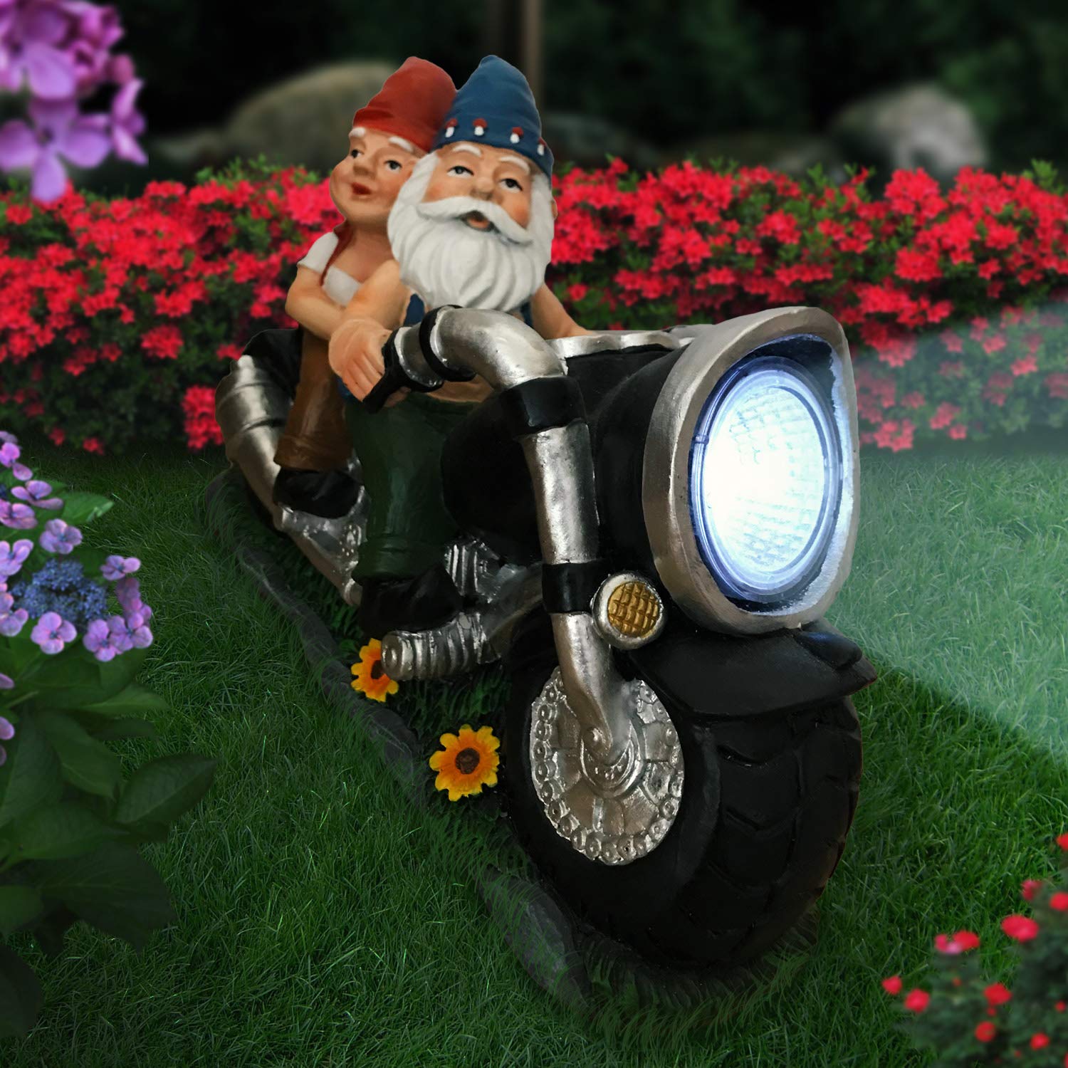 CT DISCOUNT STORE Biker Gnomes Couple On Motorcycle - Outdoor Cute Figurine Statues, Gnome Outdoor, Biker Couple in Love, Make Your Home and Garden More Fun, Great Gift